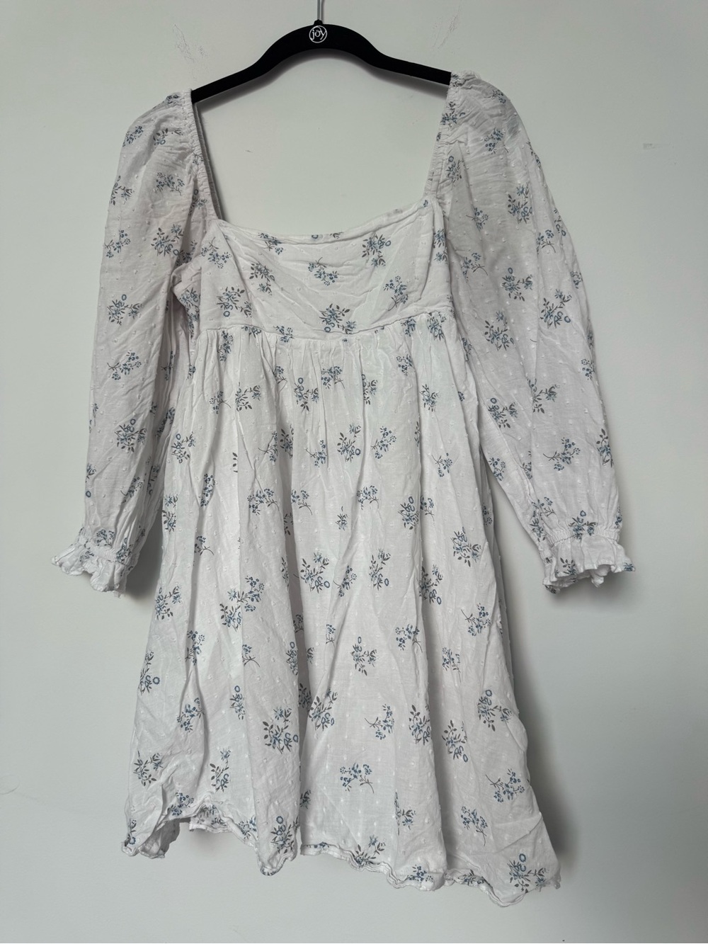 Lulu's White/Blue Floral Square-Neck Babydoll Dress